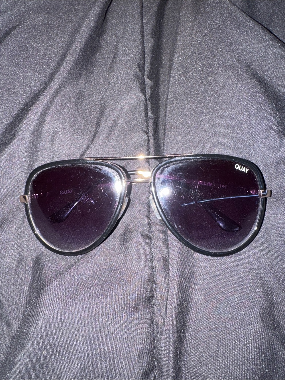 Quay Aviator Sunglasses in Black with Gold Frame